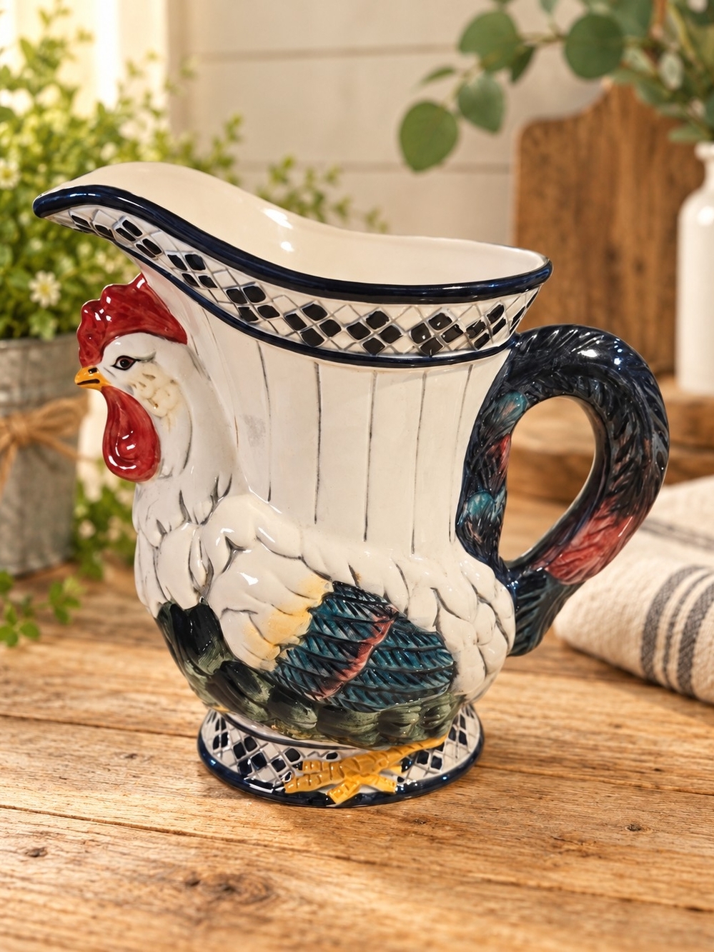 Vintage 1998 CBK Ltd. Ceramic Rooster Pitcher - Country Farmhouse Decor